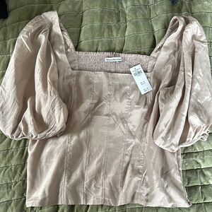 Abercrombie & Fitch Tan Puff Sleeve Blouse